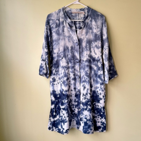 Soft Surroundings Islander Jacket Blue Ombré Tie Dye Cotton Womens XS Beachy - Picture 3 of 11